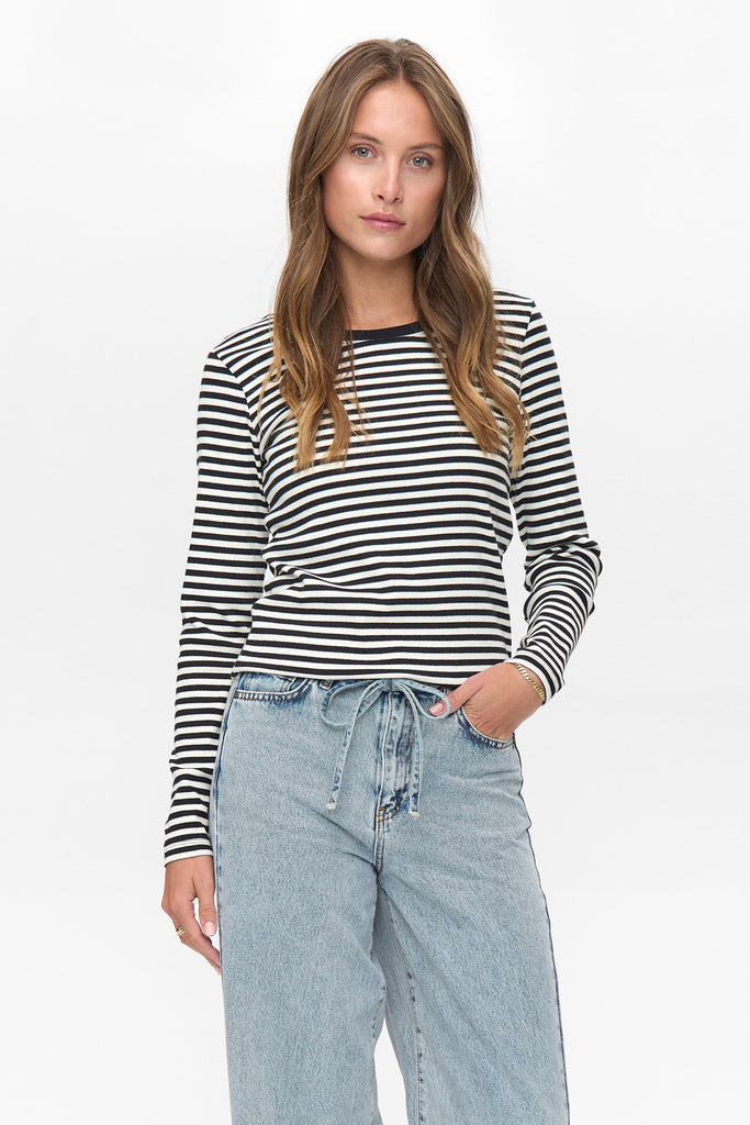 Numph Long Sleeved Striped Top - Caviar