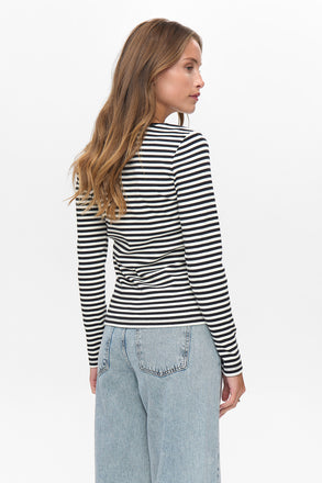 Numph Long Sleeved Striped Top - Caviar