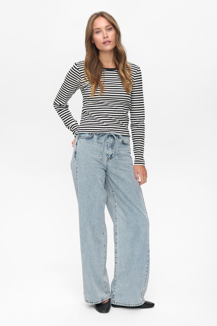 Numph Long Sleeved Striped Top - Caviar