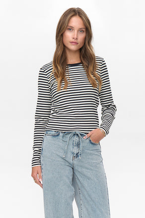 Numph Long Sleeved Striped Top - Caviar