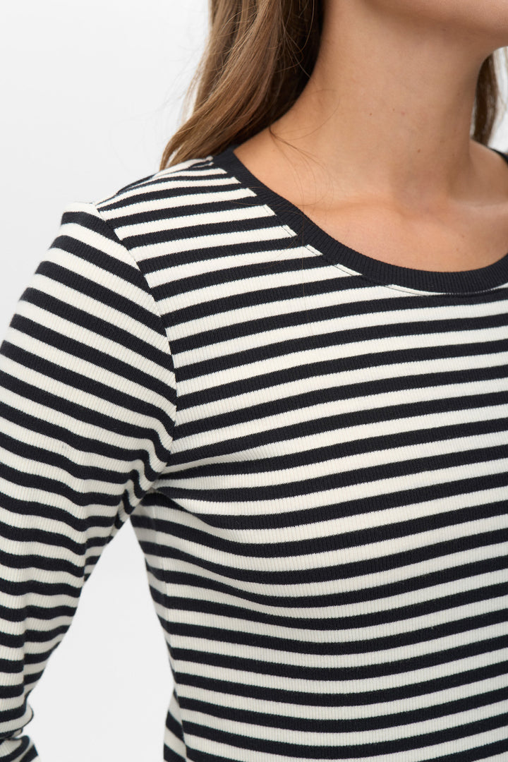 Numph Long Sleeved Striped Top - Caviar