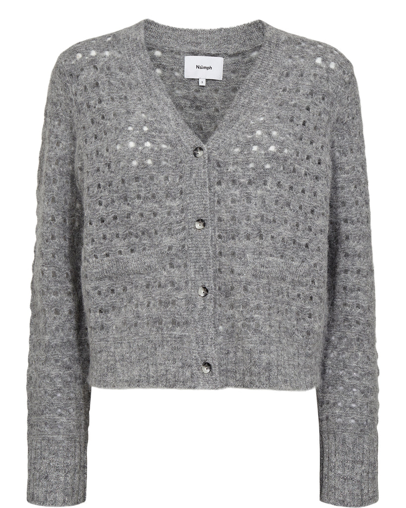 Numph Riette Dot Pointelle Cardigan 0517 Medium Grey Mel