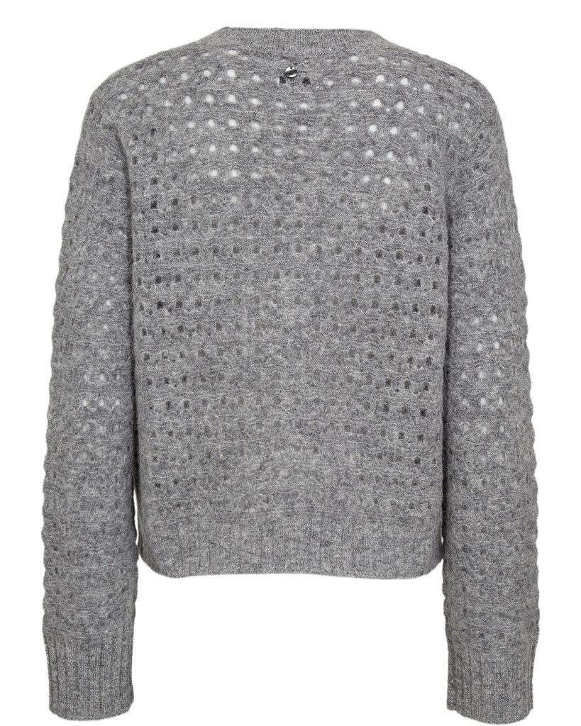 Numph Riette Dot Pointelle Cardigan 0517 Medium Grey Mel