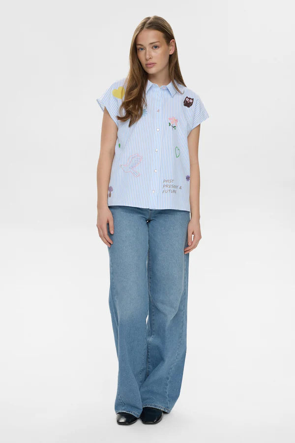 Numph NUASHLEY EMBROIDERY SHIRT - Airy Blue