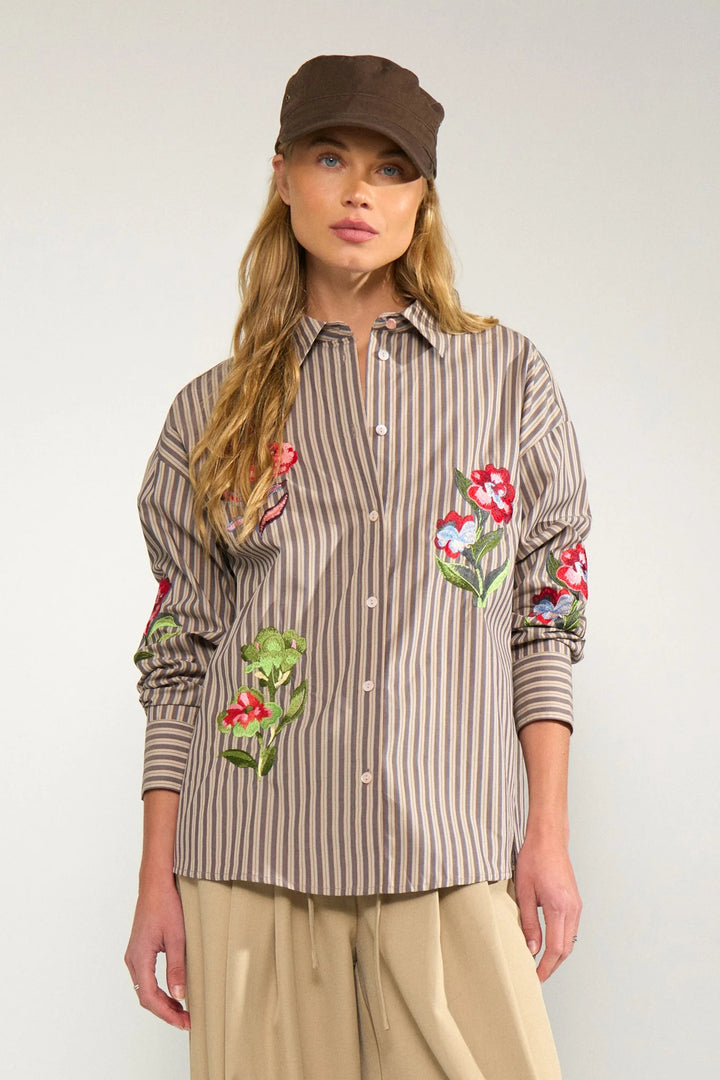 Numph NuKacey Embriodery Shirt - Deep Taupe