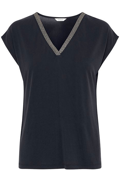 BYoung Perl Deco Neck Tee-Black