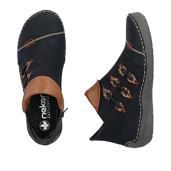 Rieker Short Black Boot- Leopard Print Details