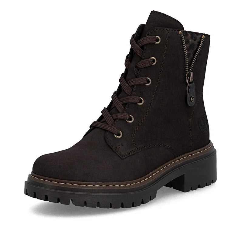 Rieker Brown Boot with Leopard Print 72617-25