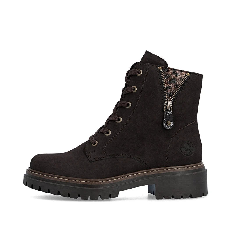 Rieker Brown Boot with Leopard Print 72617-25