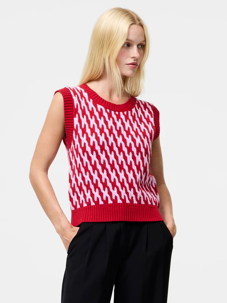 French Connection Klara Flec Abstract Vest- Violet Pink Lipstick