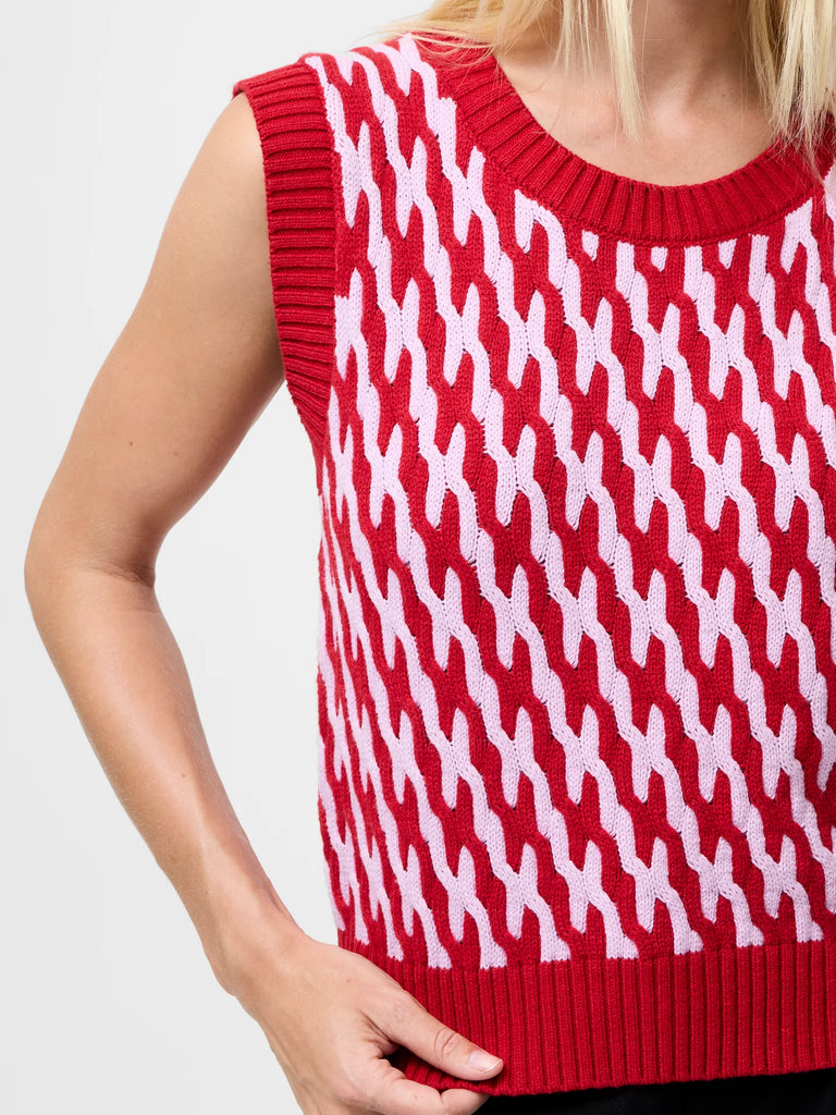French Connection Klara Flec Abstract Vest- Violet Pink Lipstick