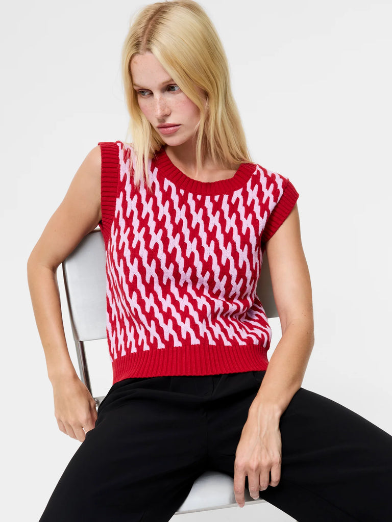 French Connection Klara Flec Abstract Vest- Violet Pink Lipstick