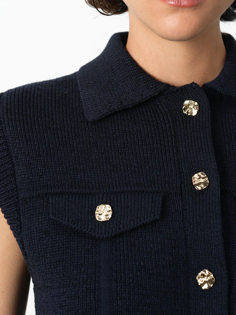 French Connection Roland Knit Collared Gilet- Indigo