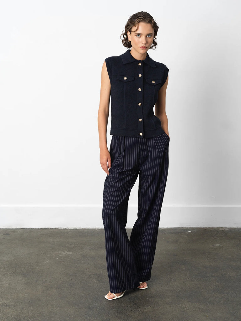 French Connection Roland Knit Collared Gilet- Indigo