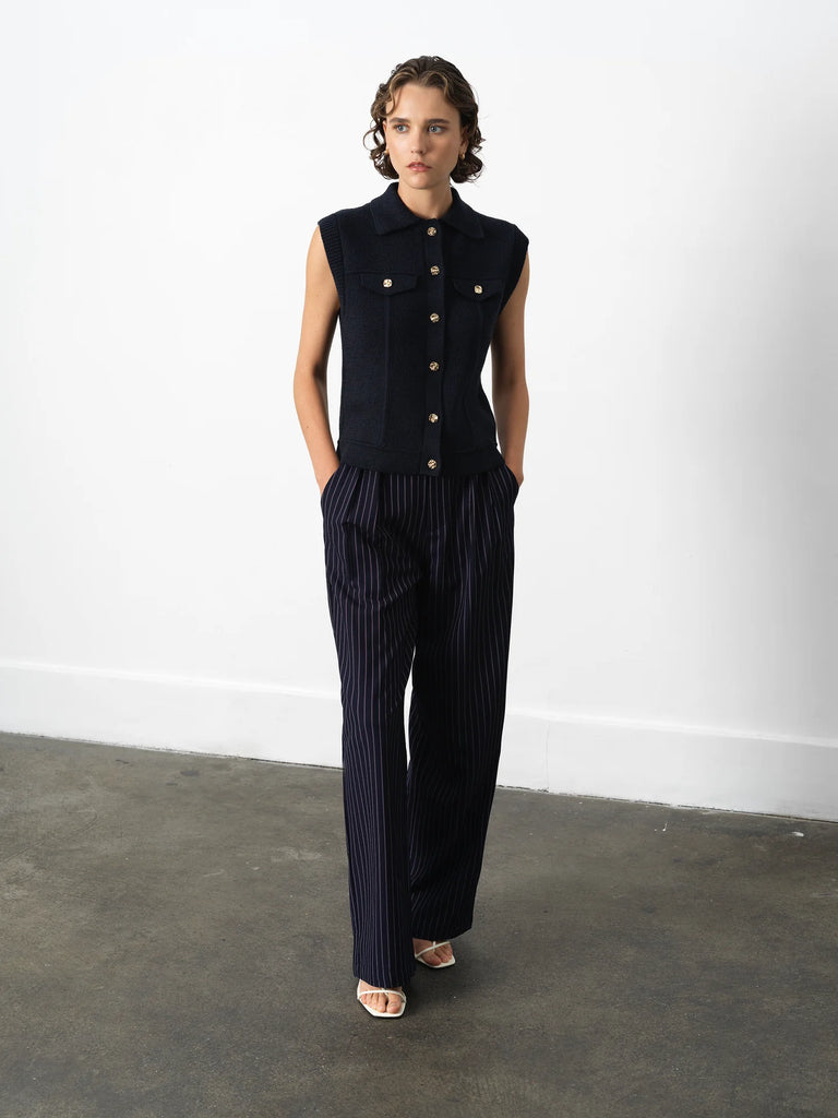 French Connection Roland Knit Collared Gilet- Indigo