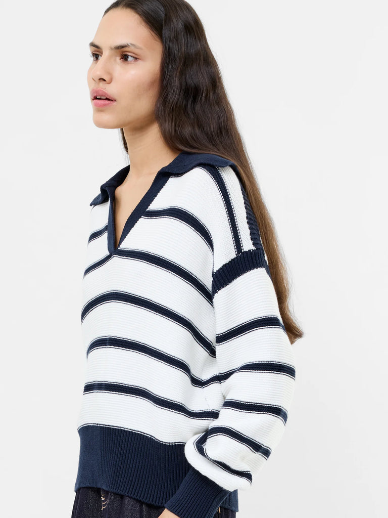 French Connection Lilly Mozart Striped Polo Jumper- Navy/Winter White