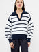 French Connection Lilly Mozart Striped Polo Jumper- Navy/Winter White