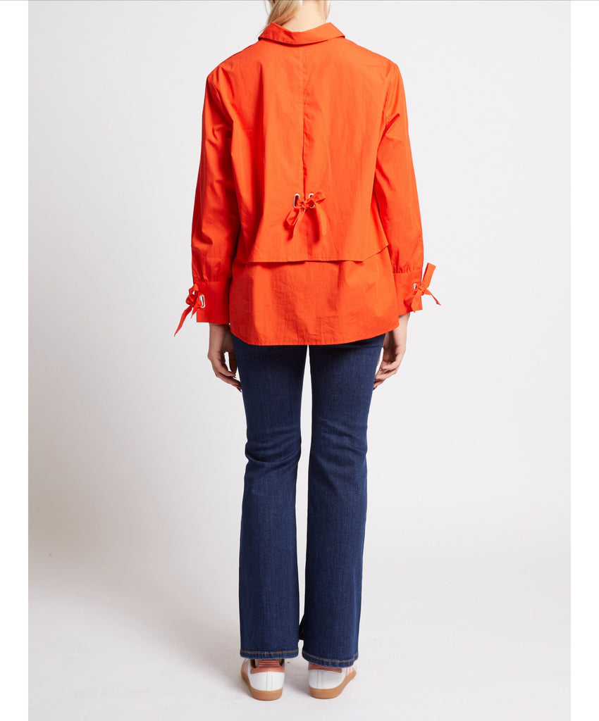 French Connection Cambria Cotton Tie Up Bow Shirt- Flame Orange