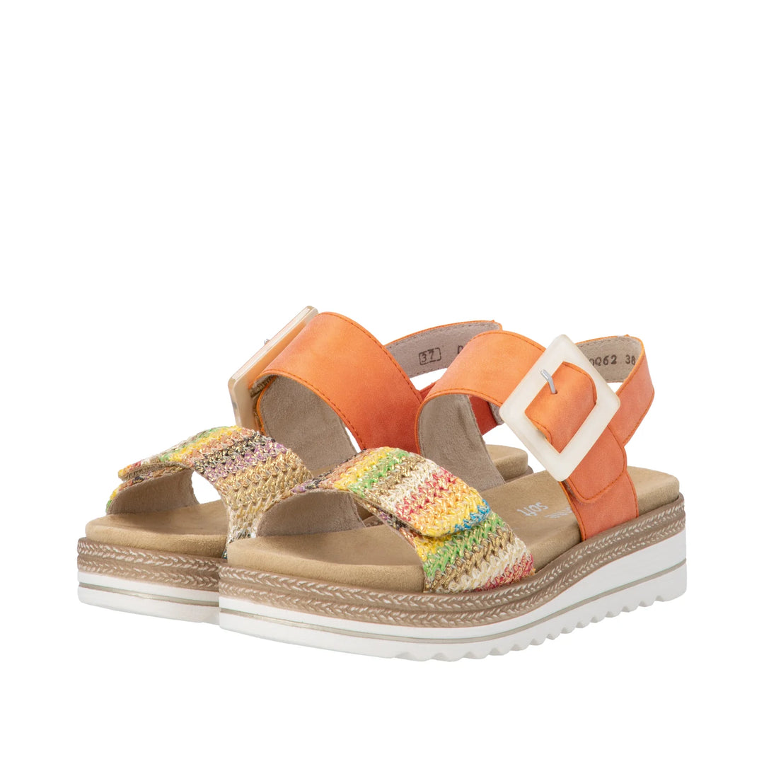 Remonte Wedge Sandal- Orange Metallic