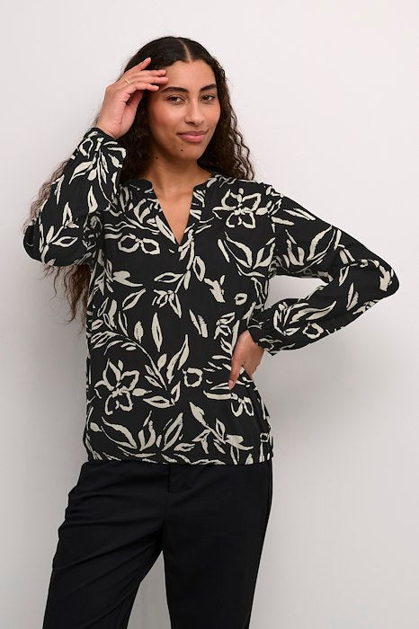 Kaffe KAditte Blouse- Black/Sand Painted Flower