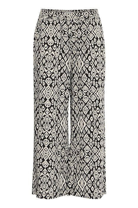 Ichi Linno Linen Mix Cropped Pants- Black diamond