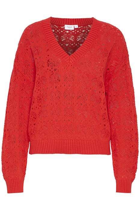 Saint Tropez Juna V Neck Pullover- Flame Scarlet