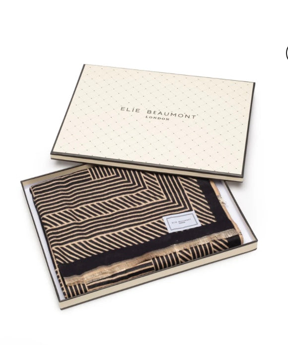 Elie Beaumont Black and Sand Geometric Luxury Scarf