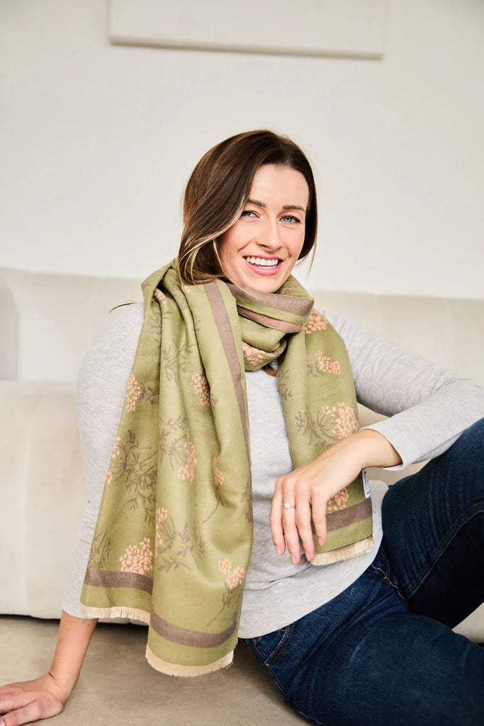 Elie Beaumont Dusty Pink & Olive Luxury Scarf