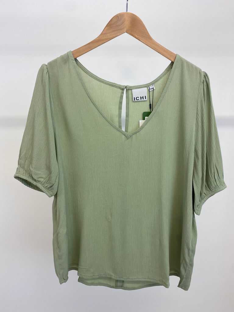 Ichi Marrakech VNeck Top- Tea Green