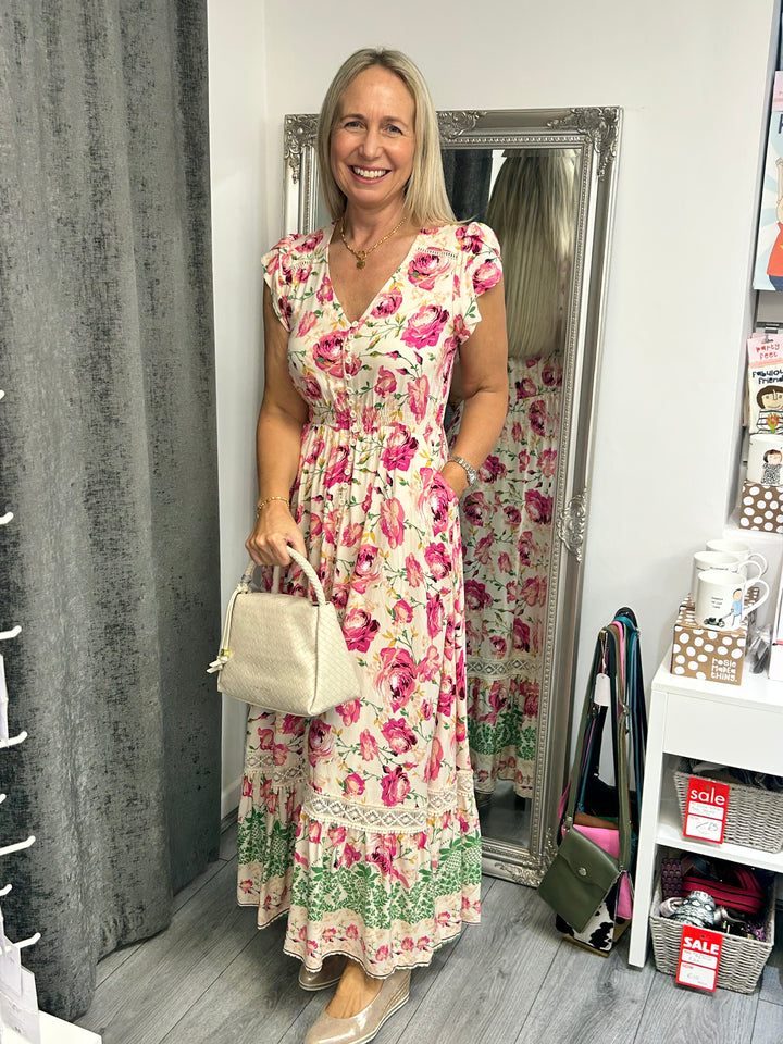 Italian Maxi Floral Dress- Pink Floral