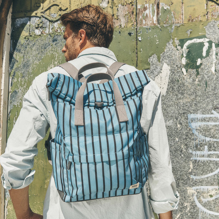 Roka London Canfield Roll Top Backpack- Blue Stripe