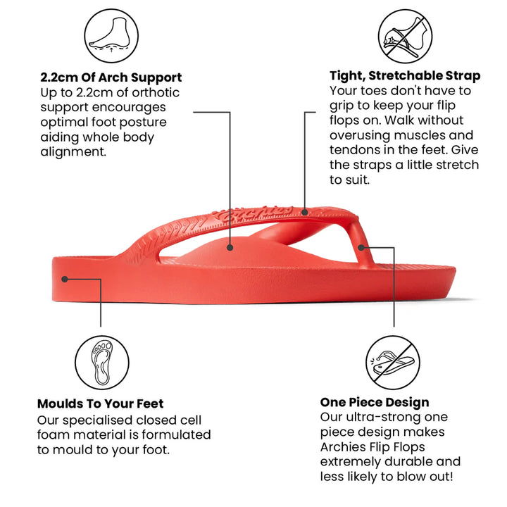 Archies Arch Support Flip Flops- Coral