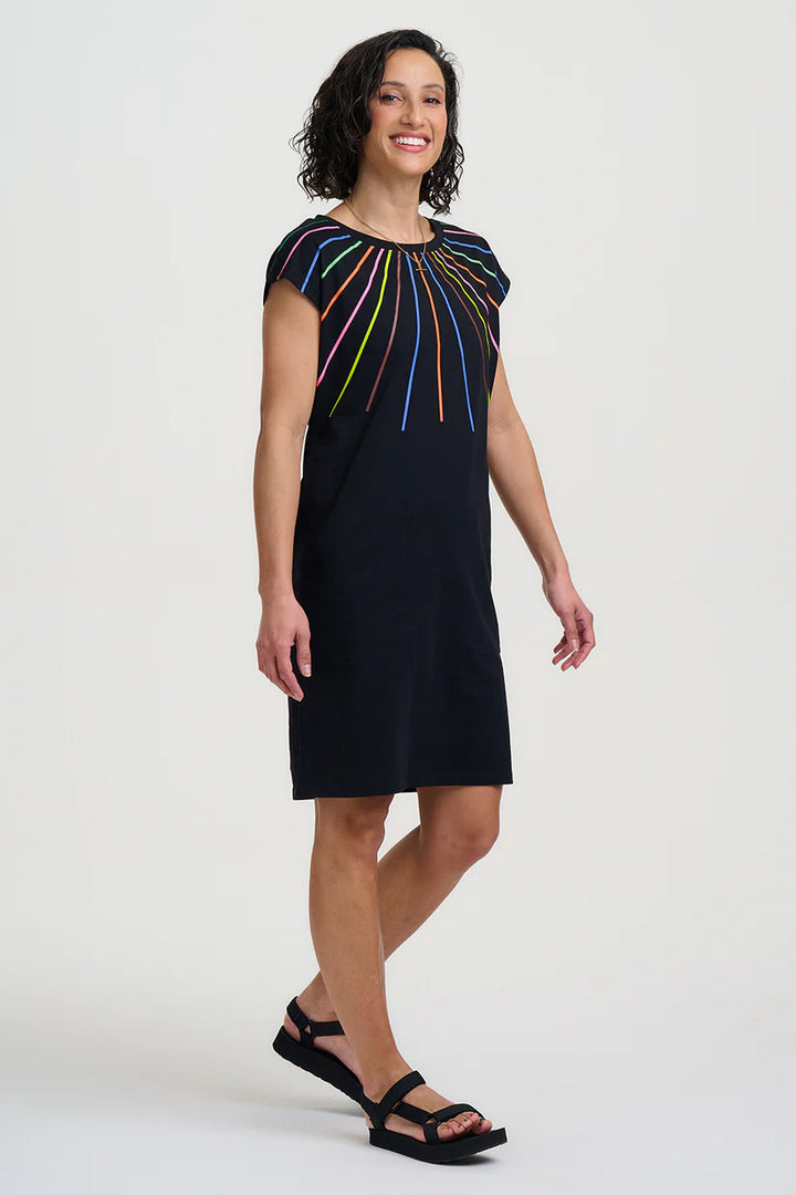 Sugarhill Brighton Katelyn Jersey Dress- Black Lazer Rainbow