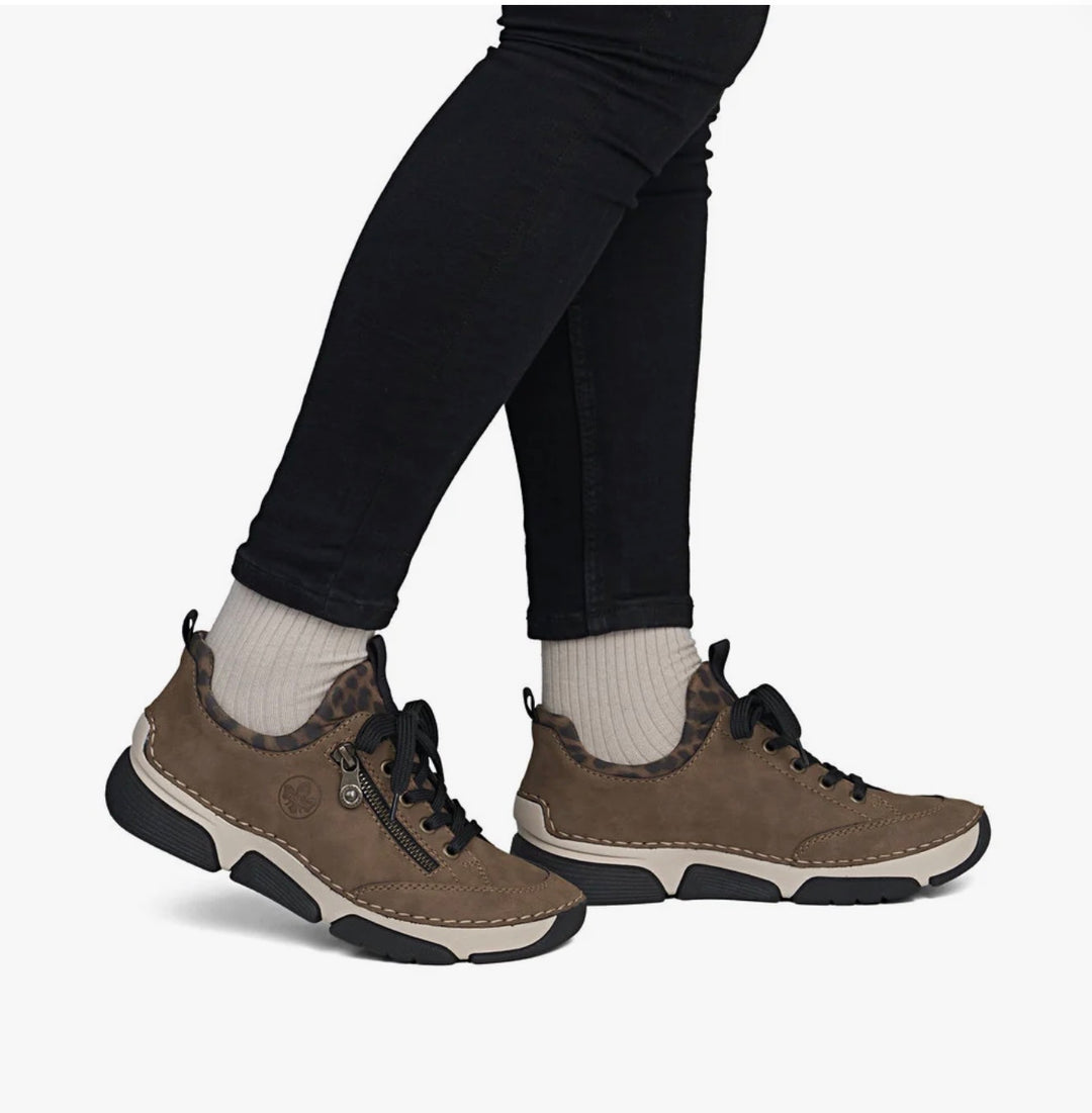 Rieker Zip Up Leopard and Brown Trainers- 45973-24