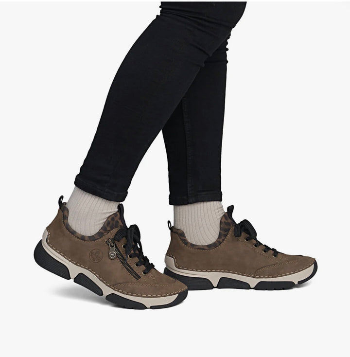 Rieker Zip Up Leopard and Brown Trainers- 45973-24