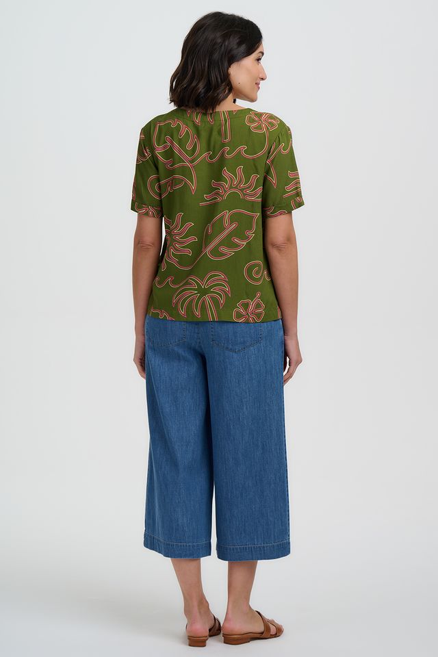 Sugarhill Brighton Hatti V-Neck Shirt- Khaki, Tropical