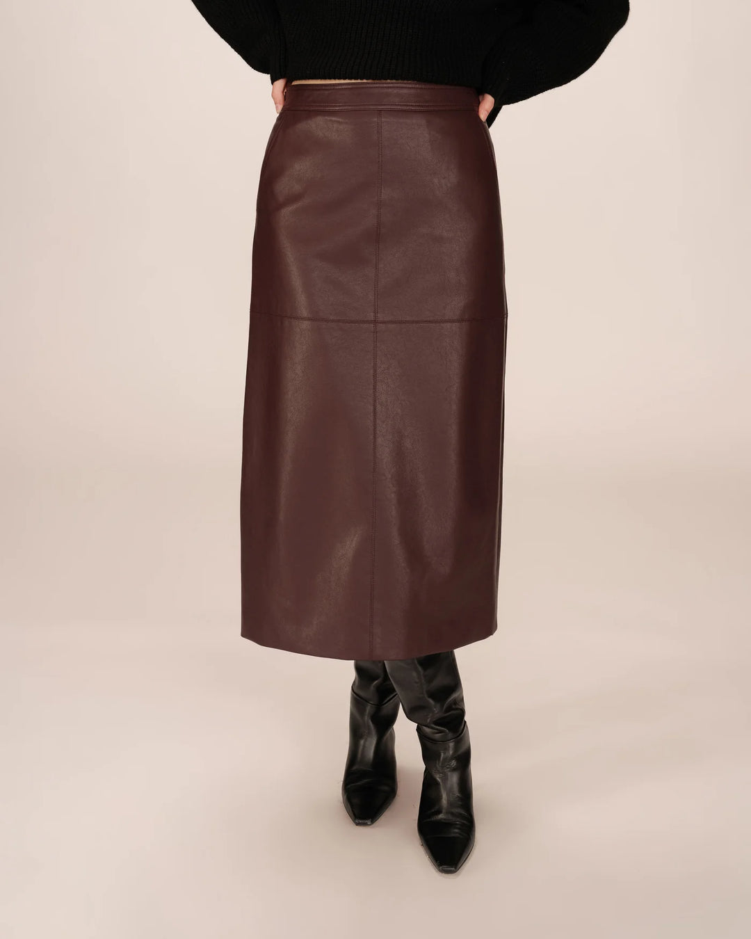 Grace & Mila Sirene Skirt- Faux Leather - Bordeaux