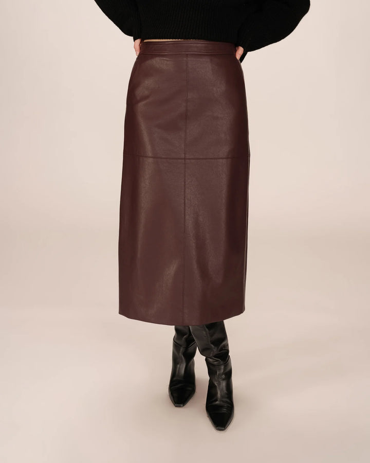 Grace & Mila Sirene Skirt- Faux Leather - Bordeaux