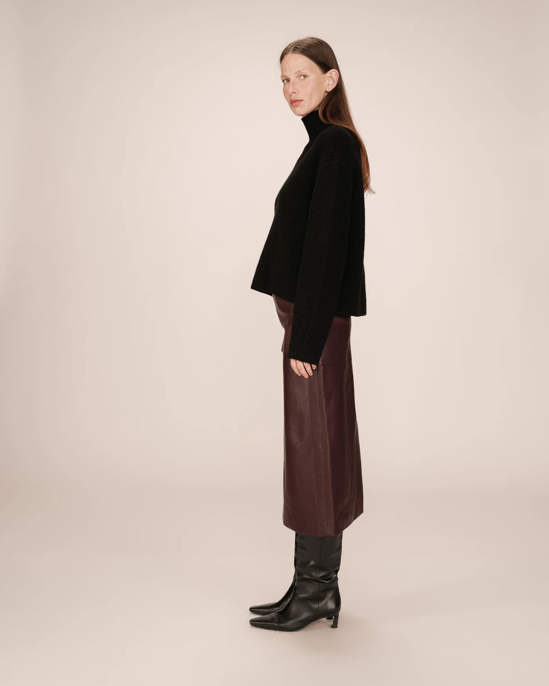 Grace & Mila Sirene Skirt- Faux Leather - Bordeaux