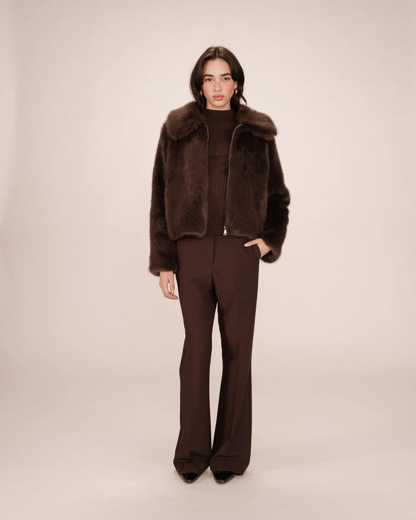 Grace and Mila Shonna Faux Fur Coat - Chocolat