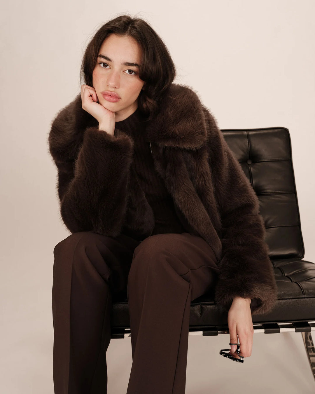 Grace and Mila Shonna Faux Fur Coat - Chocolat
