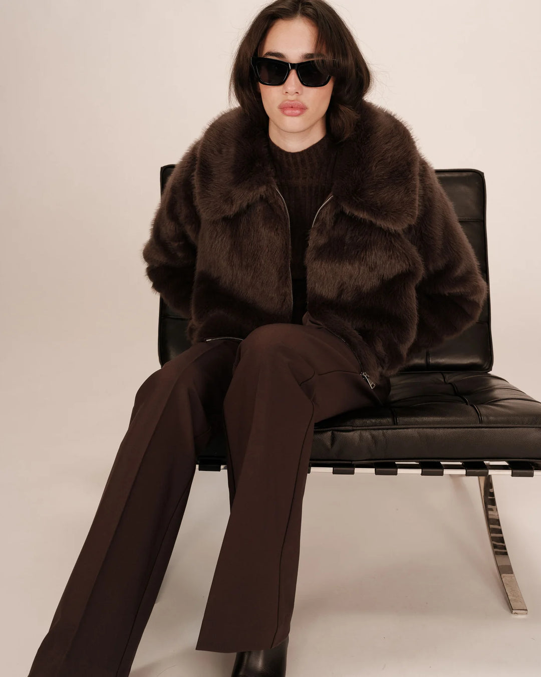 Grace and Mila Shonna Faux Fur Coat - Chocolat