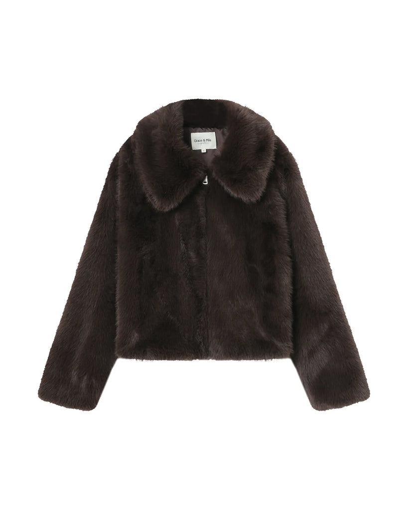 Grace and Mila Shonna Faux Fur Coat - Chocolat