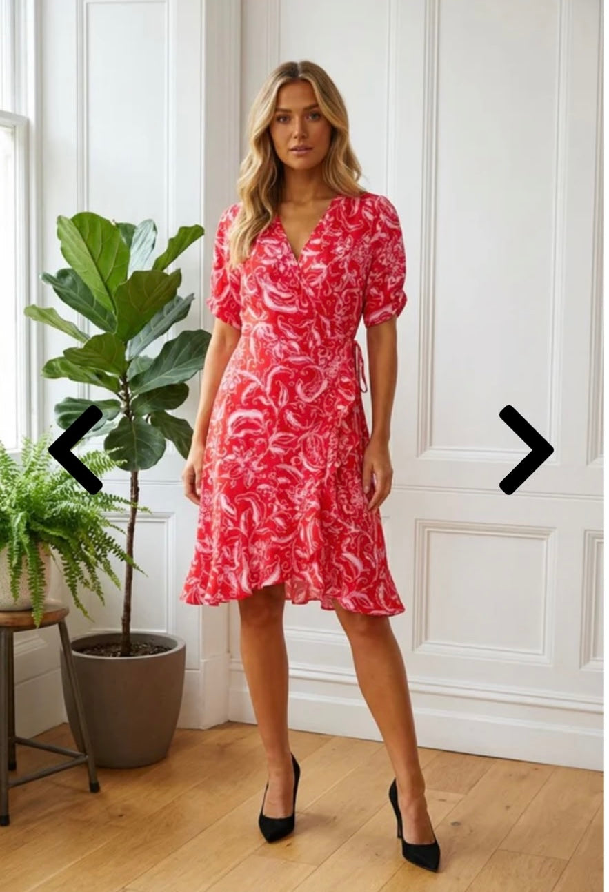 Stella Floral Frill Hem Wrap Dress- Orange
