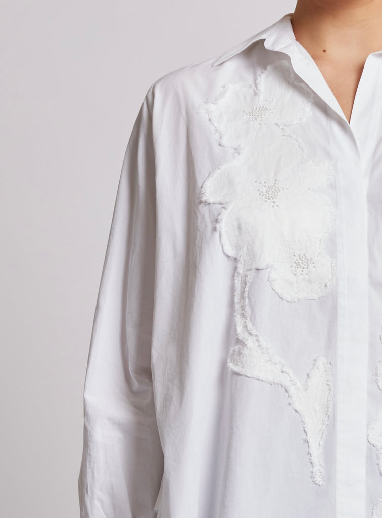 French Connection Cambria Cotton Embellished White Shirt