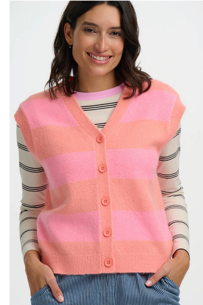 Sugarhill Brighton Amber Knit Vest- Peach/Pink Pastel Stripe