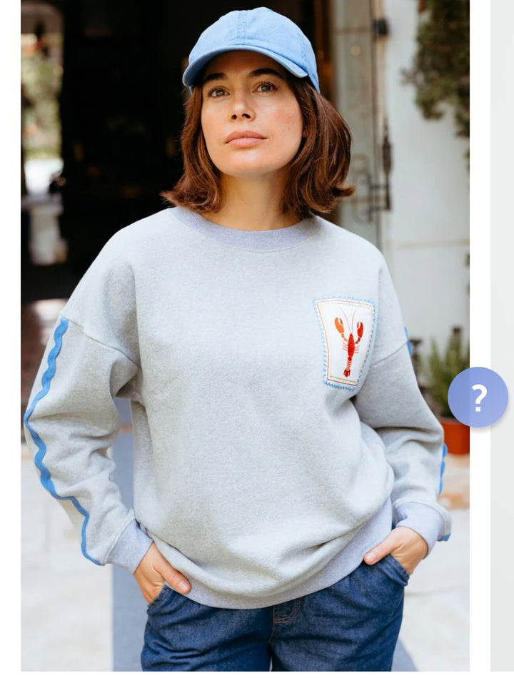 Sugarhill Brighton Eadie Relaxed Sweatshirt - Gret Marl- Lobster