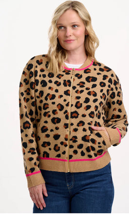 Sugarhill Brighton Solana Knitted Bomber- Tan/Black Leopard