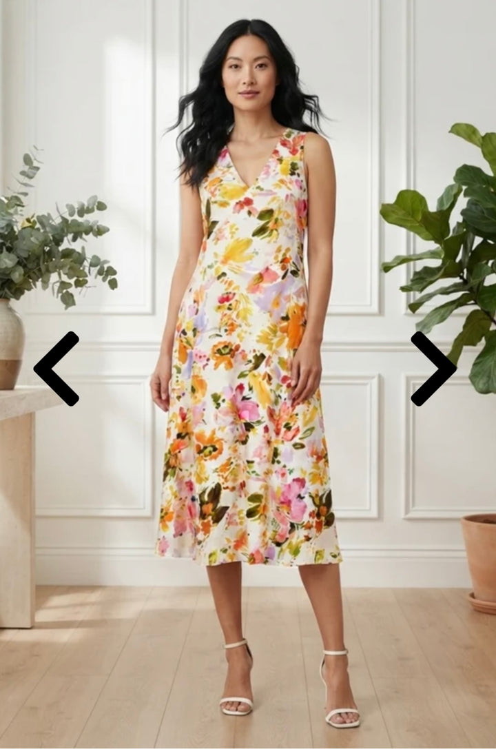 Stella London White Multi Floral Sleeveless Midi Dress