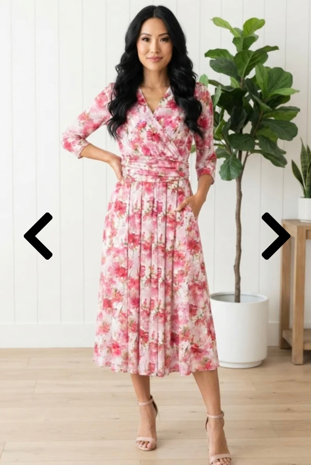 Stella London Pink Floral Wrap Midi Dress